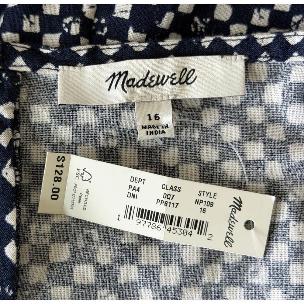 Madewell Drop-Waist Midi Dress in Shibori Checkerboard Print Size 16 NWT - Picture 8 of 10